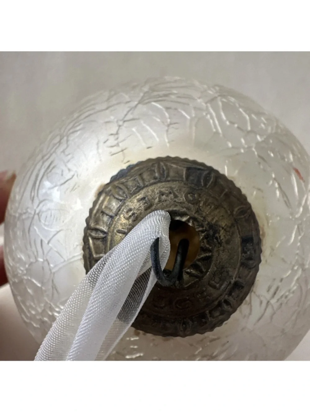 Vintage Kugel Midwest White Crackle Glass Heavy Christmas Ornament